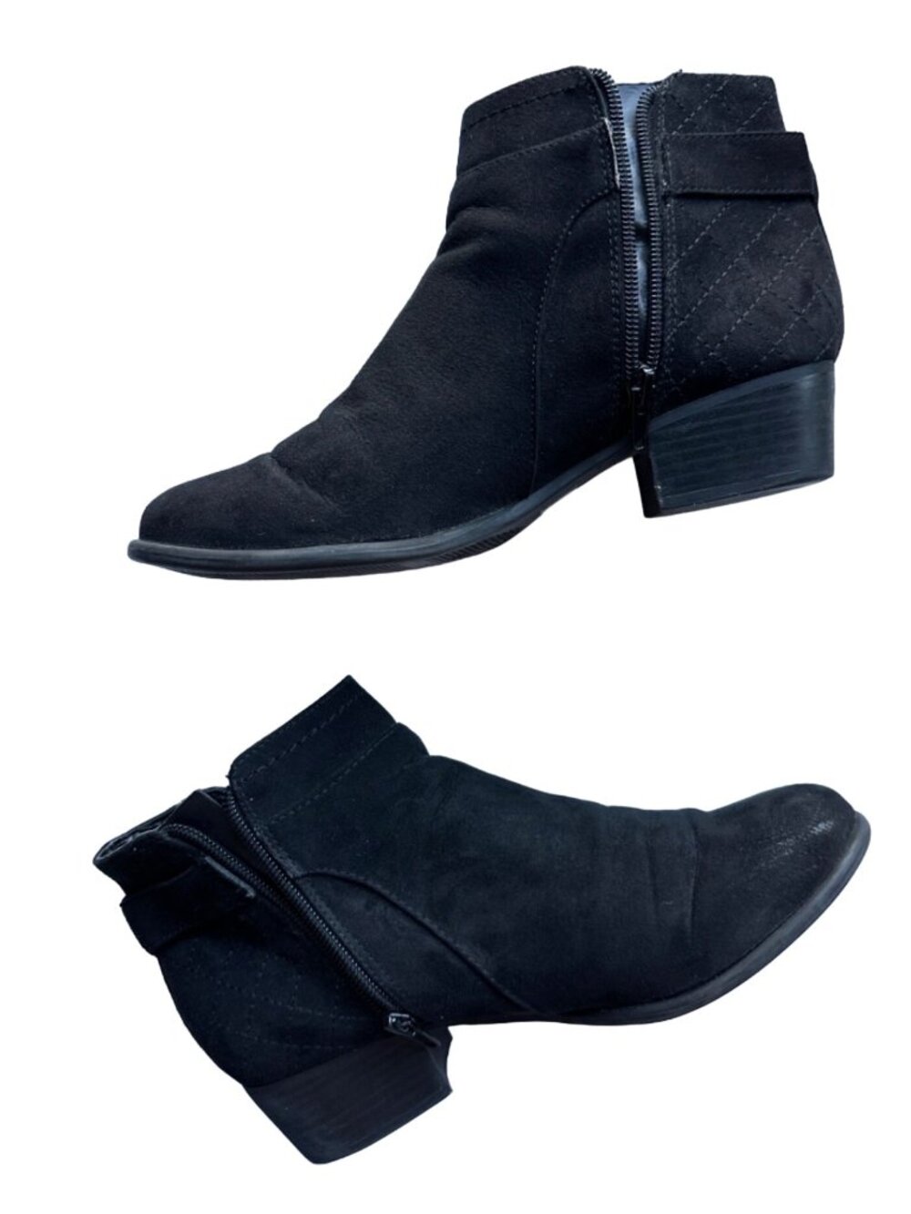Unisa Black Ankle Bootie Faux Suede Side Zip Silver Hardware Size 7.5 - Picture 2 of 11